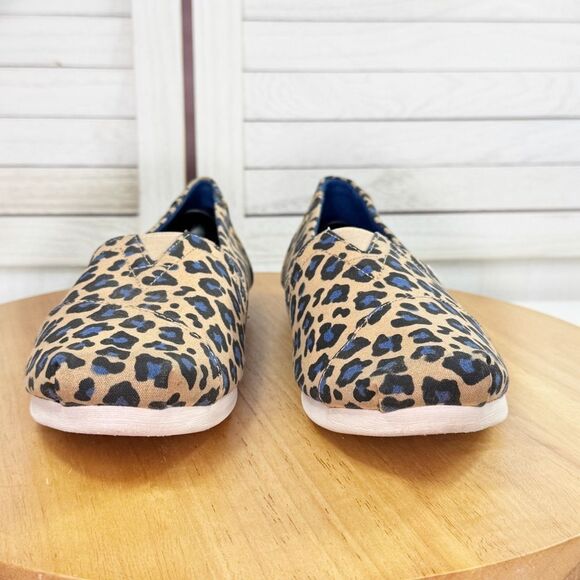Toms Alpargata Leopard Print Canvas Slip On Shoes Tan Blue Women Size 9‎ - Picture 2 of 11